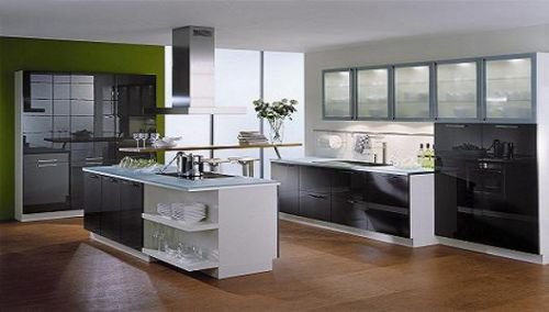 Küchenarchitektur Müller: Front Acryl Anthrazit metallic gl&auml;nzend, Arbeitsplatten aus ESG-Glas
