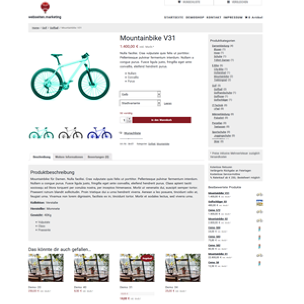 Münchner Webdesigner: Online-Shop Produktseite mit Attributen und Kon...