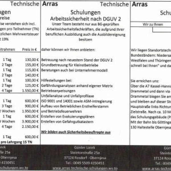 Arras Technische Schulungen: 
